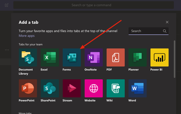 Adding a Form in Microsoft Teams